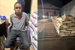 A composite image of a suspect and seized stolen subsidized fertilizer.